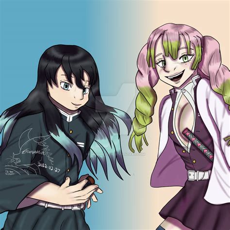 semidraws mitsuri x muichiro|Nezuko between Mitsuri and Shinobu (SemiDraws) [Demon。